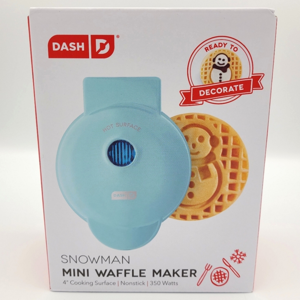 Dash Mini Waffle Maker Snowman Nonstick Blue Limited Edition Christmas Holiday